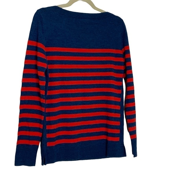 TALBOTS petite blue sweater with orange stripes. Wool.  NWT. P - Picture 3 of 7